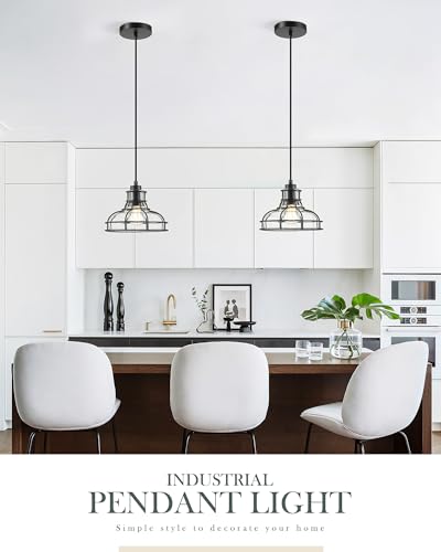 8.7" Industrial Pendant Lights with Glass Shade & Metal Cage