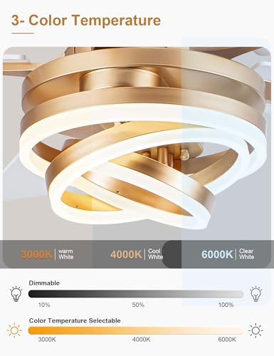 52" White and Gold Modern Chandelier Fandelier Ceiling Fan with Light