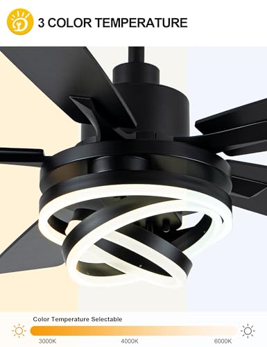 52 Inch Black Modern Ceiling Fans with Lights Chandelier Fan