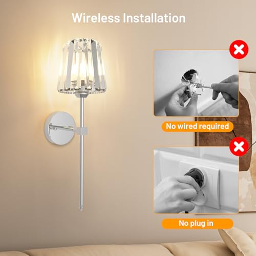 Crystal Battery Operated Wall Sconces Set of 2 (2 Count)