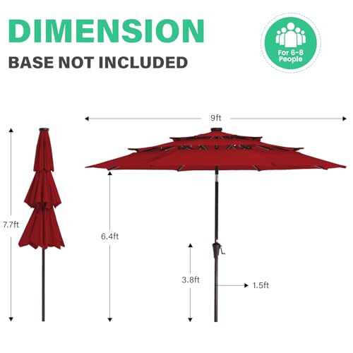 9 ft 3 Tier Outdoor LED Lighted Patio Umbrella w