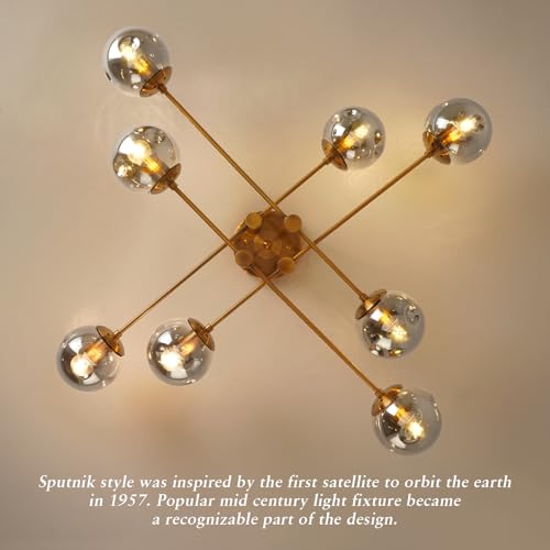 8 Lights Modern Gold Sputnik Ceiling Light Fixture for Living Room