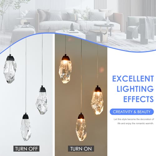 3 Lights Crystal Pendant Light Modern Cluster Chandelier Dimmable Pendant Light Fixture with Black Teardrop Design Stylish Lighting for Kitchen Island