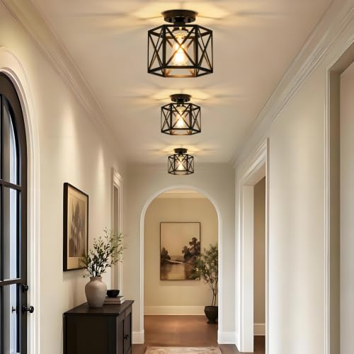Farmhouse Semi Flush Mount Ceiling Light (Black / 9.4 Inch)