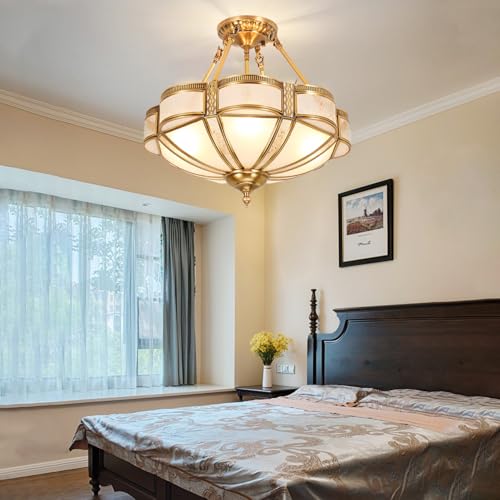 4 Lights Semi Flush Brass Dining Room Chandelier