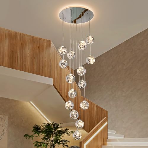 15 Light LED Staircase Chandelier Crystal Ceiling Lights Large Chandeliers for High Ceilings