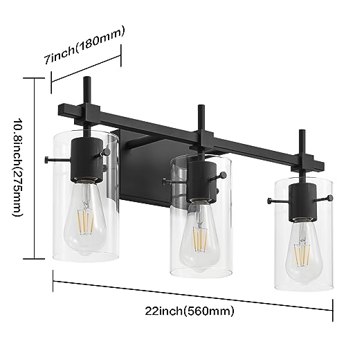 3 Lights Black Vanity Lights for Bathroom Wall Light Fixtures Bathroom Light Fixtures Over Mirror Bath Vanity Light Black
