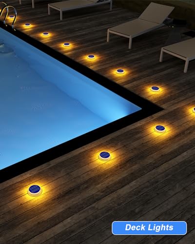 Flat Solar Deck Step Lights Outdoor 4 Pack Warm White Round (4 Count)