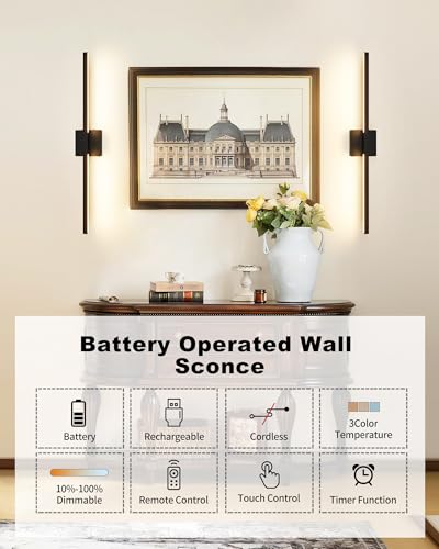 Black Battery Operated Wall Sconce with Remote Control 8000mAh (2 Count)