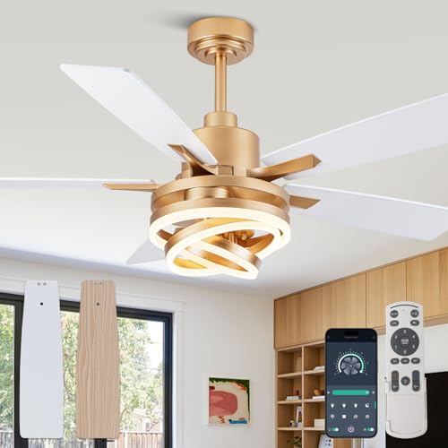 52" White and Gold Modern Chandelier Fandelier Ceiling Fan with Light