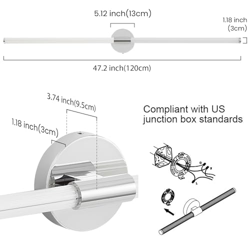 Bathroom Vanity Lights 47" Long LED Vanity Light Bar Chrome