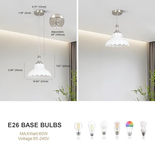 1 Piece Chandelier in Brushed Nickel Finish with White Flower (1-Light / Nickel and White)