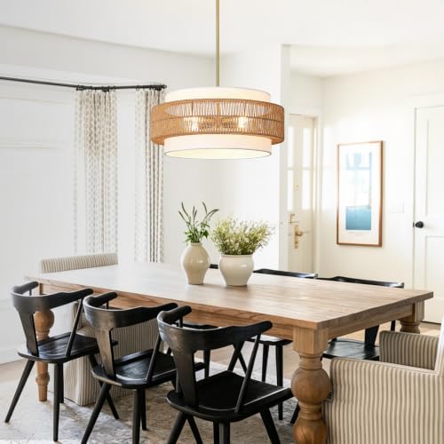 4 Light Rattan Chandelier for Dining Room