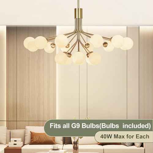 Depuley Bubble Ball Sputnik Chandelier: 18-Light Glod Modern Mid-Century Chandeliers for Dining Room - Milky White Glass Ceiling Light Fixture Height Adjustable Kitchen Over Table Included G9 Bulbs