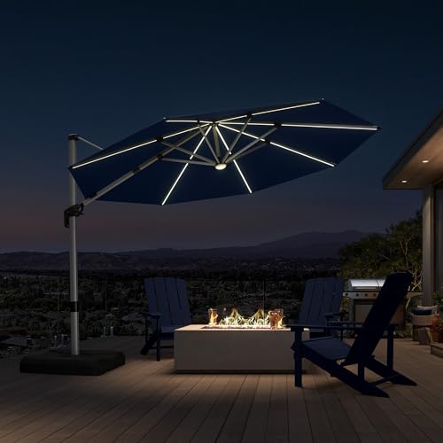 Cantilever Patio Umbrella 11ft Round Solar LED Light