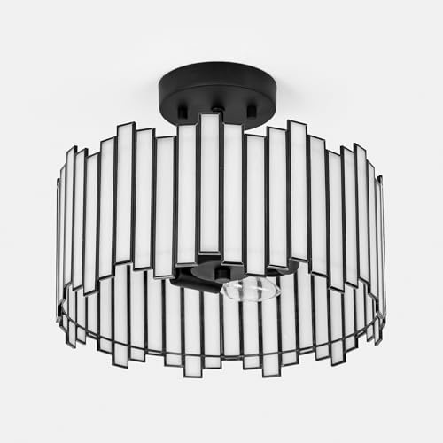 Black Ceiling Light Fixture in Drum Shape