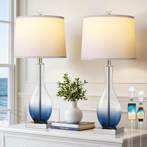 27" Navy Blue Bedside Desk Lamps for Nightstand Decorations (2 Count)