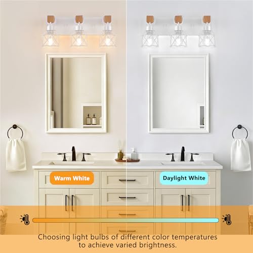 3 Light Farmhouse White Bathroom Vanity Light Fixtures