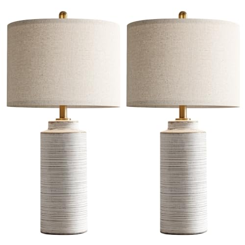 27" Vintage Ceramic Table Lamp Set of 2 (Off-White)