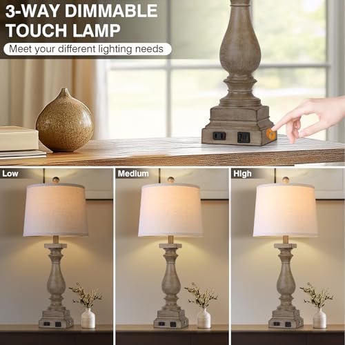 28" Tall Farmhouse Table Lamp with USB C+A Ports and AC Outlet