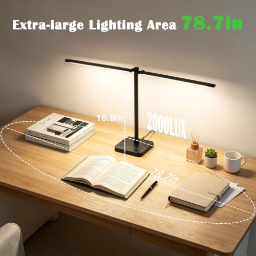 Desk Lamp for Office Home Dual Head 24W Swing Arm Reading Table Lamp Black (Black)