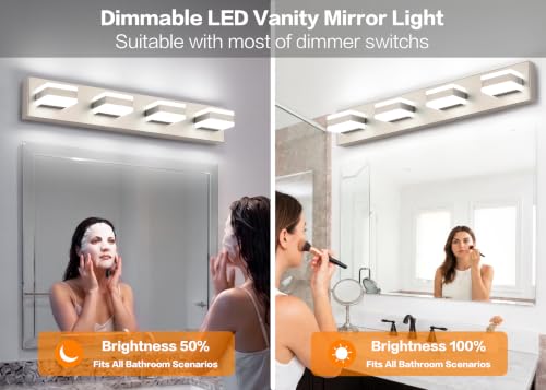 Bathroom Vanity Lights Brushed Nickel Light Fixtures for Bathroom Above Mirror 4 Light Led Lights Bath Lighting Fixture Nickel ETL Listed