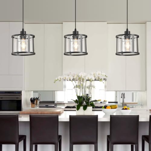 3 Lights Industrial Pendant Light with Glass Shade Matte Black Pendant Lighting Adjustable Industrial Retro Style Hanging Light