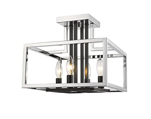 456SF-CH-BK 4 Light Semi Flush Mount, Chrome + Black