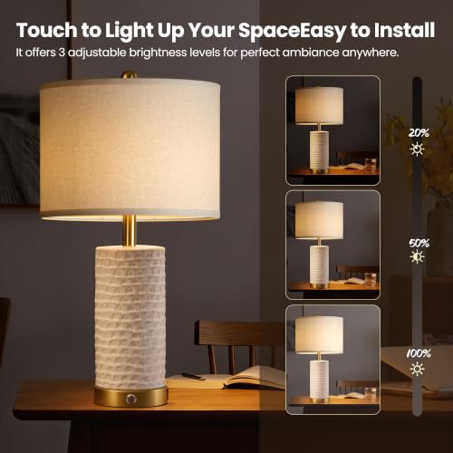 25" Ceramic Touch Table Lamp for bedroom and Living Room Set of 2 White (2 Count)