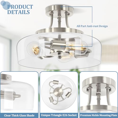 3 Light Semi Flush Mount Light Fixture