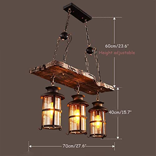 Wood Retro Pendant Lighting Industrial Vintage Chandelier Black Metal Bedroom Restaurant Suspension Lamp Cage Frame with Glass Shade House Loft Bar Coffee Decoration Ceiling Lights Fitting