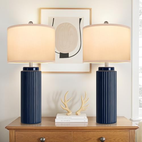 28" Dark Blue Ceramic Table Lamps Set of 2 (2 Count)