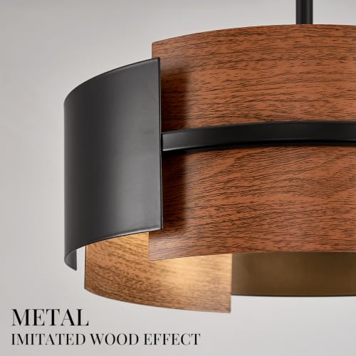 12" 4 Light Industrial Drum Chandelier with Red Walnut Grain