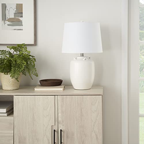 Home 24" White Farmhouse Ceramic Pottery Jug Table Lamp for Bedside Table