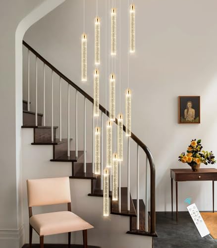 12 Lights Chandelier LED Dimmable Chandeliers for Entryway Flush Mount Ceiling Pendant Light Fixture Crystal Chandeliers for Living Room Gold Finished Lighting Modern High Ceiling Chandelier