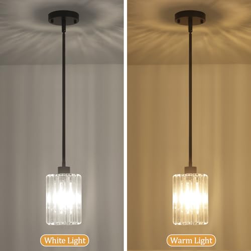2 Pack Black Pendant Lights Kitchen Island Crystal Hanging Lighting Fixture (2 Count)