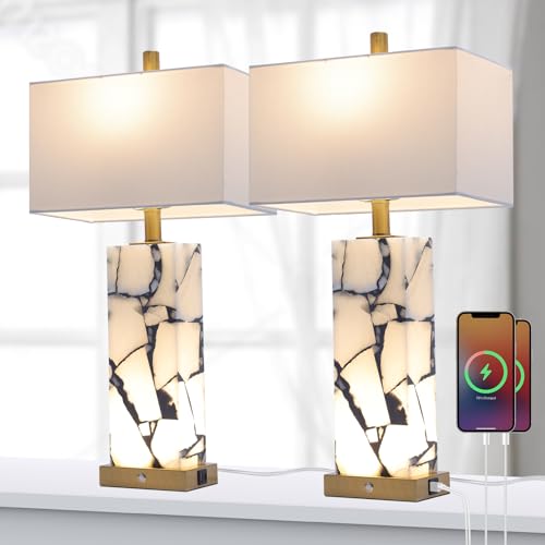 25.7" Natural Marble Table Lamps Set of 2 (2 Count)