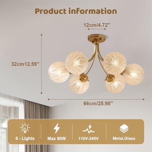 6 Light Snowflake Glass Sputnik Chandelier Vintage Ceiling Light
