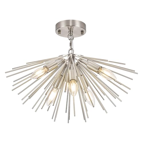 Nickel Sputnik Ceiling Light 6 Light Starburst Light Fixture Solid Metal