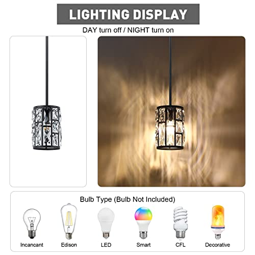 Black Crystal Pendant Light Fixture Modern Hanging Lighting Mini Crystal Chandelier for Kitchen Island Dinning Room Living Room Hallyway Porch Bedroom Lamp
