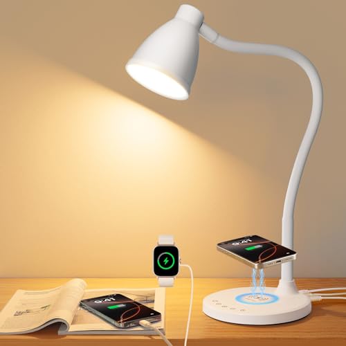 LED Desk Lamp for Home Office with USB C Charging Wireless Charger (White / Standard)