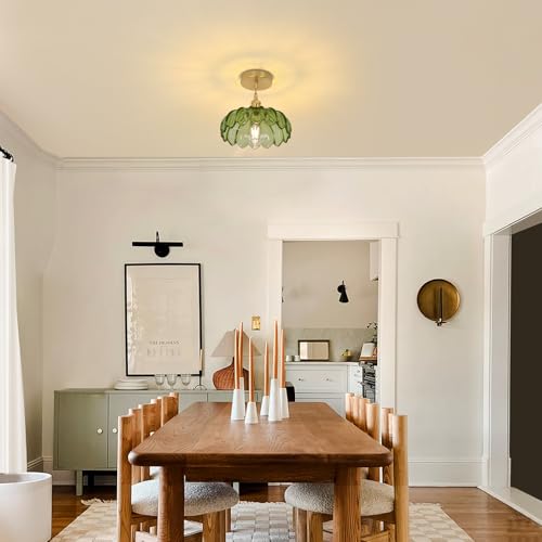 Pendant Light with Green Scindapsus Glass Lmapshade