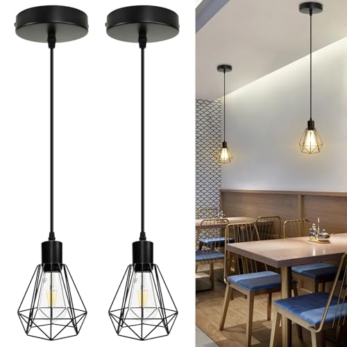 2 Pack Industrial Pendant Light Fixtures Ceiling Adjustable Cord (2 Count)