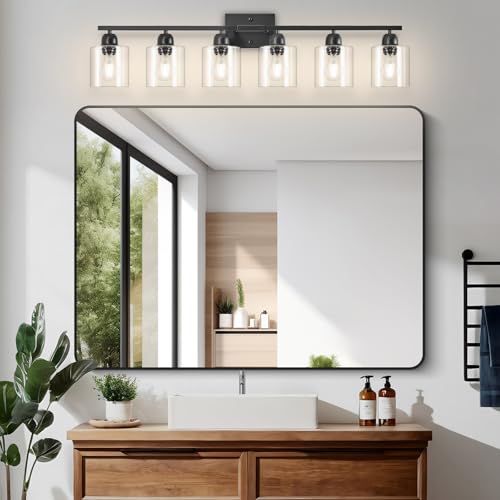 Black 6 Light Bath Vanity Lights for Mirror