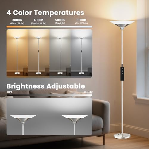 Metallic Silver Torchiere Floor Lamp