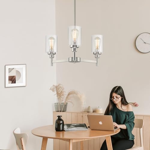 3 Light Brushed Nickel Chandeliers for Dining Room Light Fixture Over Table