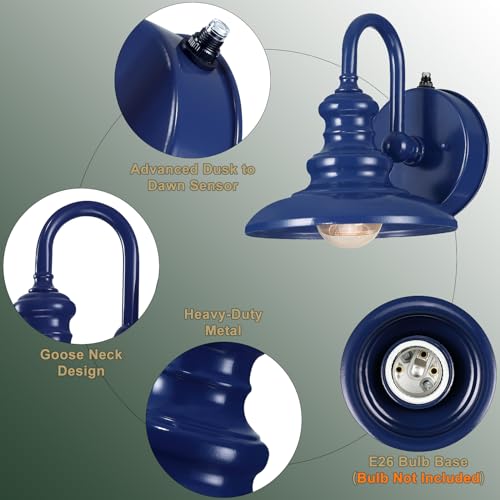 Dusk to Dawn Sensor Outdoor Gooseneck Barn Light Fixtures Blue
