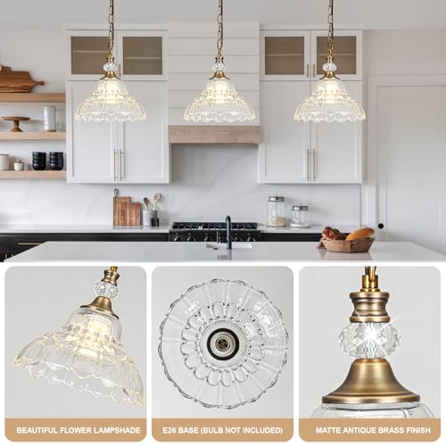 1 Piece Vintage Chandelier in Matte Antique Brass Finish with Flower (1-Light / Antique Brass and Chain Style)