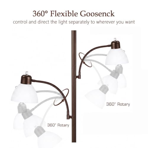 3 Head Torchiere Floor Lamps with 2 Reading Lamp for Living Room (Brown)