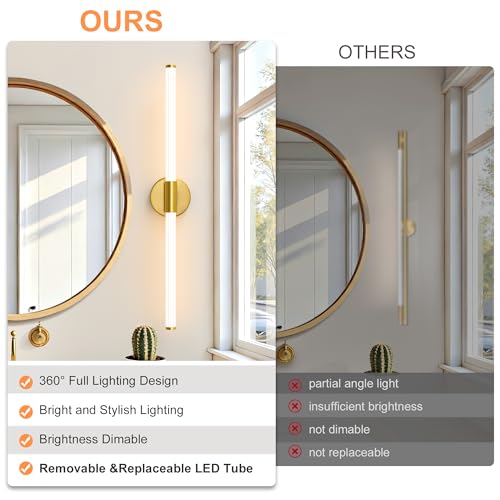 LED Bathroom Vanity Lights Gold Wall Sconce Modern 30"